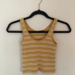 BRANDY MELVILLE MUSTARD AND WHITE STRIPED TANK